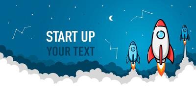 Startup idea landing page screen. rocket banner, rocket ship vector