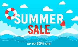 Summer sale poster or banner. The sky and wave with text summer sale vector