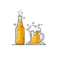 Bottle and glass of beer icon vector