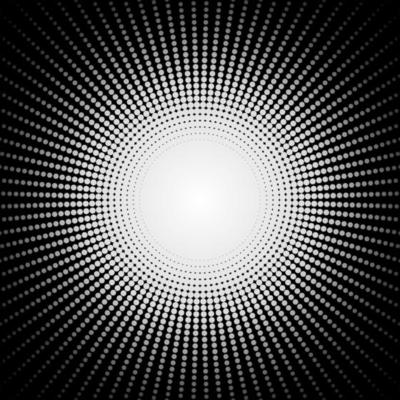 White dotted circle on a black background. light in the dark