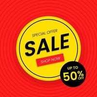 Sale and special offer banner poster on circle radius red background vector