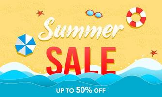 Summer sale poster or banner. The sea and wave with text summer sale vector