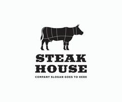 Steak House Logo Cow Symbol Flat Stock Vector. Steakhouse restaurant logo Template