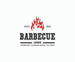 barbacoa parrilla restaurante comida bebida diseño de logotipo barbacoa fuego carne salchicha espátula elemento plantilla. vector