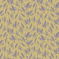 Vector seamless pattern with herbs and flowers silhouettes. Botanical retro background in yellow and purple colors. Hand drawn vector illustration for paper, fabric, design.