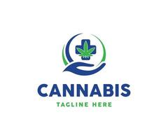 Medical marijuana leaf and cross with hand logo green Vector Image