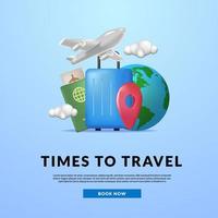 time to travel to around to world with luggage and airplane adventure vector