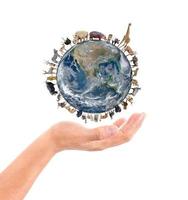 animal stand around the world on the hand photo