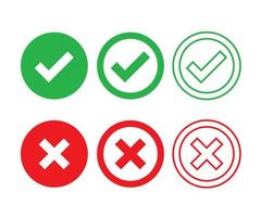 Cross Mark and Check Mark Icons in circle Vector set