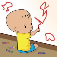 Kid Drawing In The Wall vector