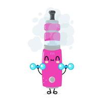 Cute funny vape character with dumbbells. Vector hand drawn cartoon kawaii character illustration icon. Isolated on white background. Vape character gym concept