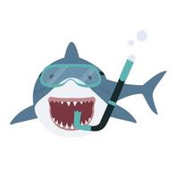 Big shark with diving equipment cartoon vector