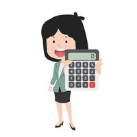 Cute businesswoman with calculator vector