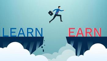 Learn and earn concept design. Businessman with word learn and earn. The more learn, the more earn vector