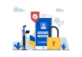 concepto de seguridad de datos personales. seguridad de datos, control de acceso protegido, protección de datos de privacidad. estilo plano moderno para página de destino, banner web y muchos más vector