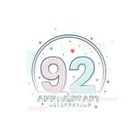 Celebración del aniversario de 92 años, diseño moderno del aniversario de 92 vector