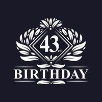 Logo de cumpleaños de 43 años, lujosa celebración de 43 cumpleaños. vector