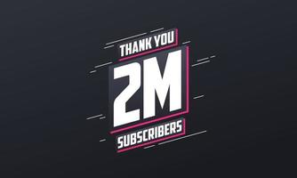 Thank you 2000000 subscribers 2m subscribers celebration. vector