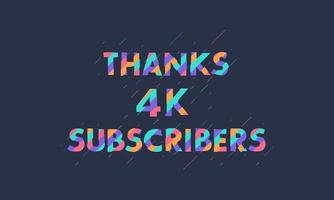 gracias 4k suscriptores, 4000 suscriptores celebración diseño moderno y colorido. vector