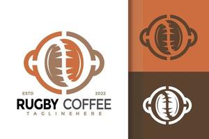 diseño de logotipo de cafetería de pelota de rugby, vector de logotipos de identidad de marca, logotipo moderno, plantilla de ilustración vectorial de diseños de logotipos