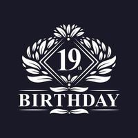 19 years Birthday Logo, Luxury 19th Birthday Celebration. vector