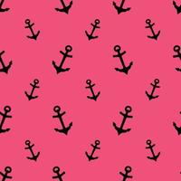 Anchor. Silhouette. Seamless vector pattern. The endlessly repeating ornament of the symbols of navigation. Outline on an isolated pink background. Marine decorative element.