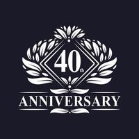 Logotipo de 40 años, logotipo floral de lujo del 40 aniversario. vector