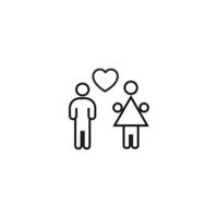 Outline sign related to heart and romance. Editable stroke. Modern sign in flat style. Suitable for advertisements, articles, books etc. Line icon of heart between man and woman as symbol of couple vector