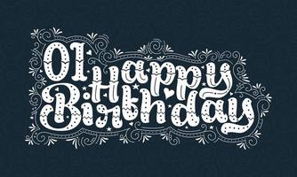 1st Happy Birthday lettering, 1 year Birthday beautiful typography design with dots, lines, and leaves. vector