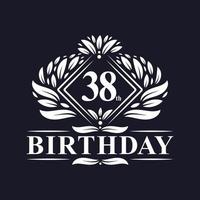 Logotipo de cumpleaños de 38 años, celebración de cumpleaños número 38 de lujo. vector