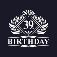 Logotipo de cumpleaños de 39 años, celebración de cumpleaños número 39 de lujo. vector