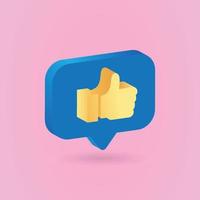 3D Gold Like icon with notifications, isolated on pink background. 3D social media notification, like thumb gold icon design. Vector illustration.