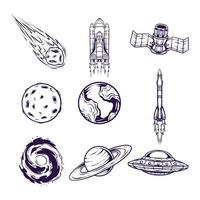 tatuaje minimalista con temas y conceptos del espacio exterior vector