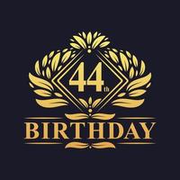 Logotipo de cumpleaños de 44 años, lujosa celebración dorada de 44 años. vector