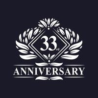 33 years Anniversary Logo, Luxury floral 33rd anniversary logo. vector