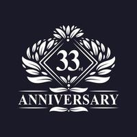 Logotipo del aniversario de 33 años, logotipo floral de lujo del 33 aniversario. vector