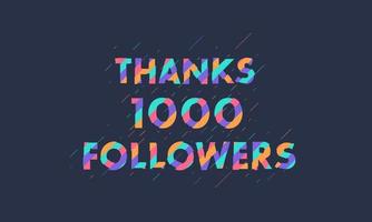 gracias 1000 seguidores, 1k seguidores celebración diseño colorido moderno. vector