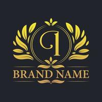 Golden vintage Luxury I letter logo design. vector