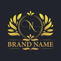 Golden vintage Luxury N letter logo design. vector
