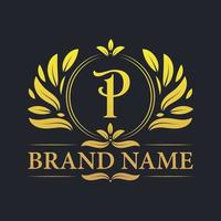 Golden vintage Luxury P letter logo design. vector