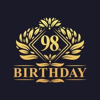 Logotipo de cumpleaños de 98 años, lujosa celebración dorada de 98 cumpleaños. vector