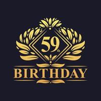 Logotipo de cumpleaños de 59 años, lujosa celebración dorada de 59 cumpleaños. vector
