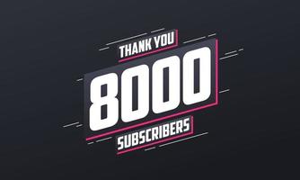 Thank you 8000 subscribers 8k subscribers celebration. vector