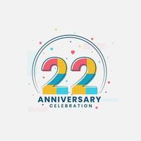 Celebración del 22 aniversario, diseño moderno del 22 aniversario. vector