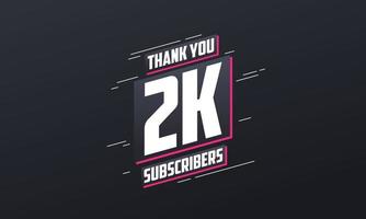 Thank you 2000 subscribers 2k subscribers celebration. vector