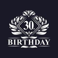 Logo de cumpleaños de 30 años, lujosa celebración de 30 cumpleaños. vector