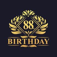 Logotipo de cumpleaños de 88 años, lujosa celebración dorada de 88 cumpleaños. vector