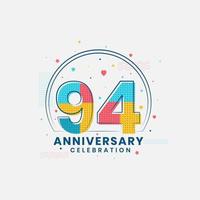 94 Anniversary celebration, Modern 94th Anniversary design vector