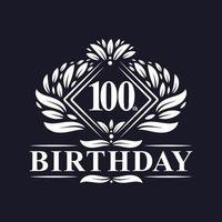 Logotipo de cumpleaños de 100 años, celebración de cumpleaños número 100 de lujo. vector