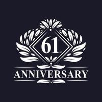 Logotipo del aniversario de 61 años, logotipo floral de lujo del 61 aniversario. vector